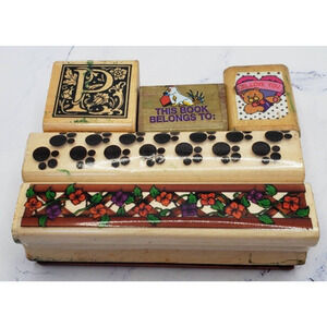 Lot of 5 Wood Mounted Rubber Stamps Dogs Bears and Flowers